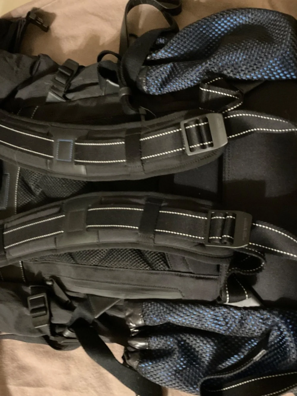 Bottega Veneta Intrecciato Nylon and leather backpack black and blue